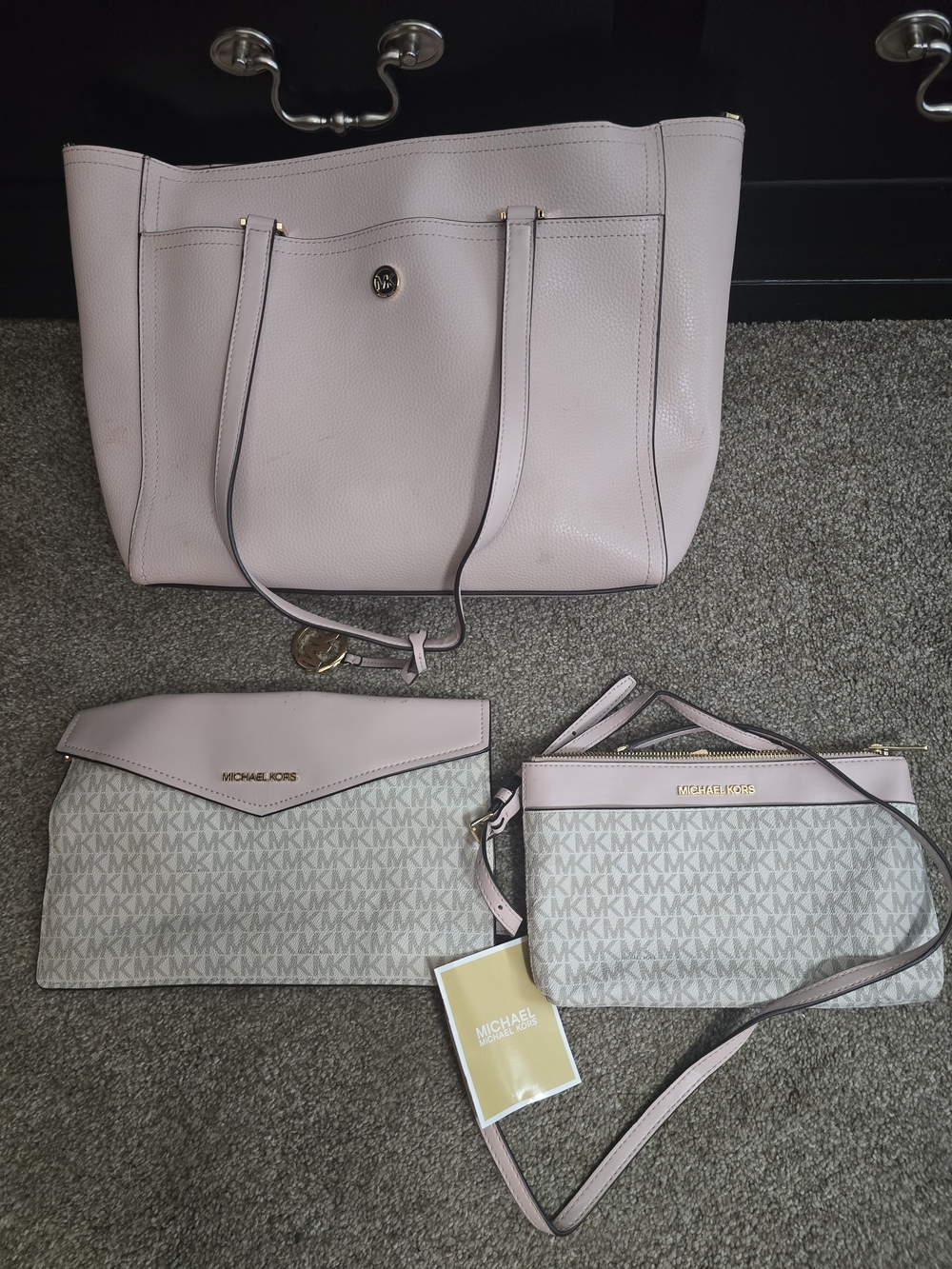 Michael Kors Pink Leather Tote with Matching Crossbody and Clutch Set